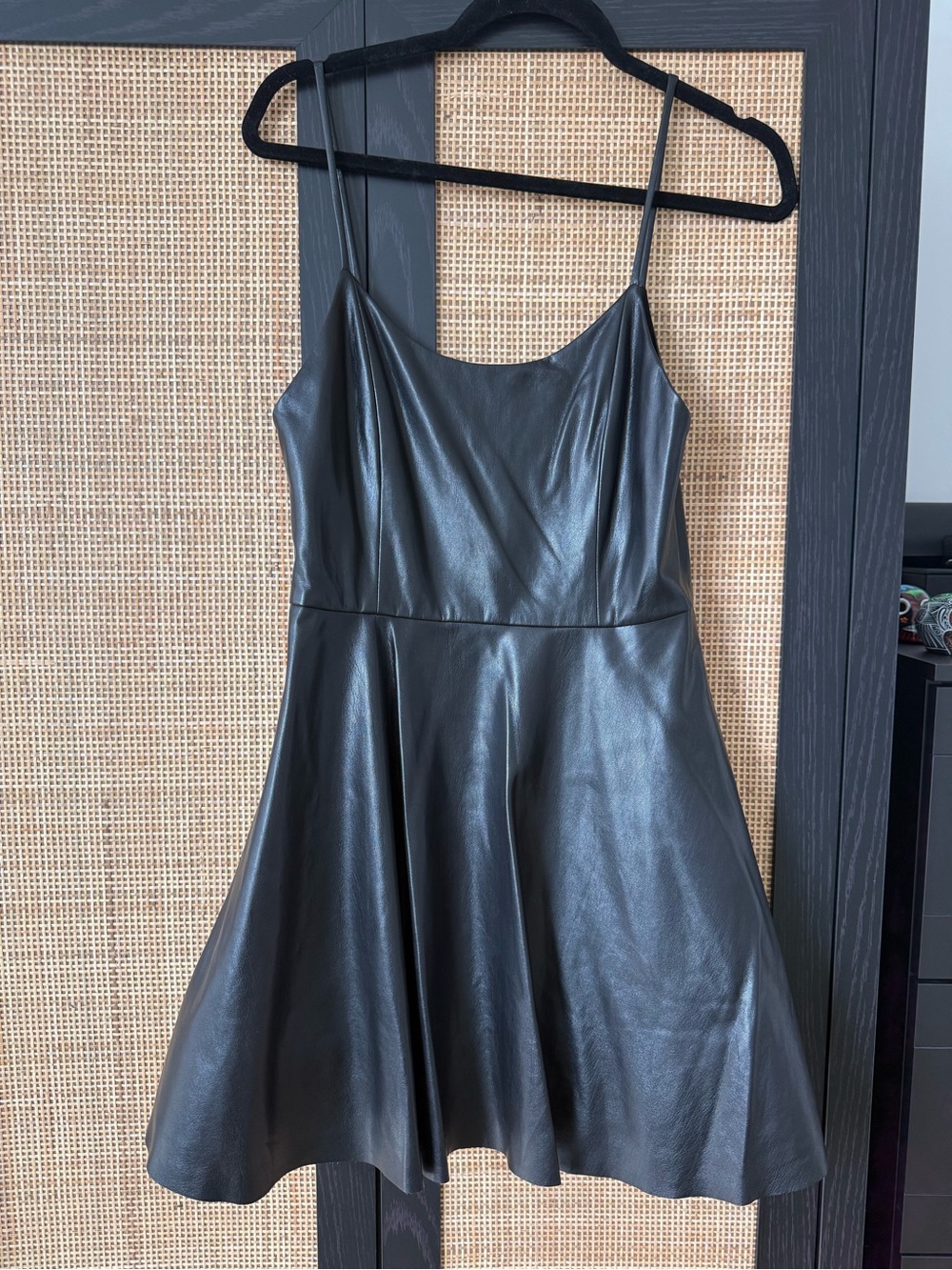 Alice + Olivia Black Faux Leather Mini Slip Dress